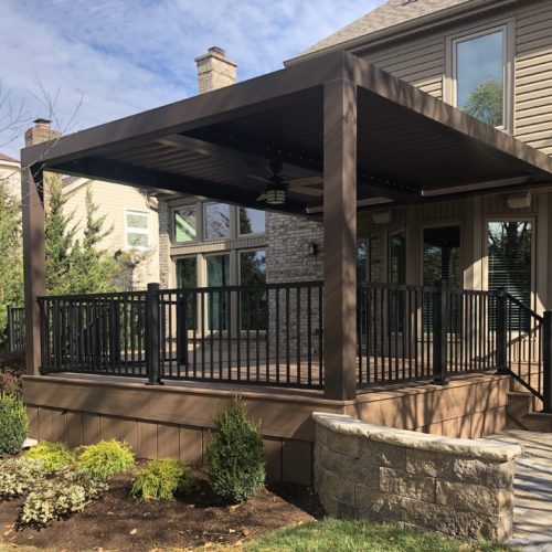 brown faux wood residential louvered roof system