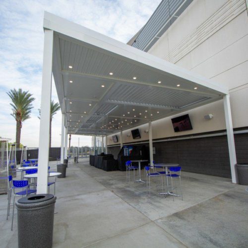 custom outdoor shading system at Citizens Arena 