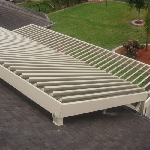 Louvered roofing system on a home