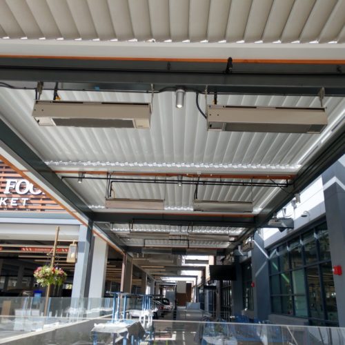 The metal roof of a custom commercial outdoor patio by equinox