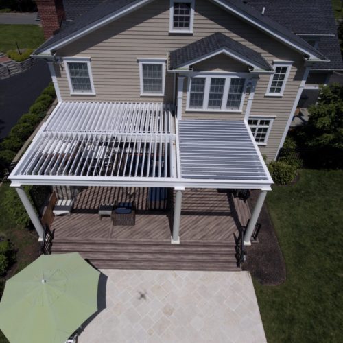 overhead view of residential deck covering with louvered roof by equinox